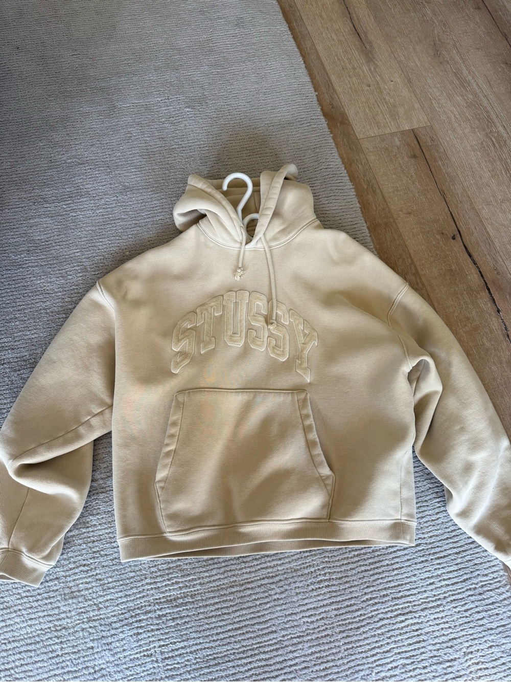 Stussy Cream Logo Hoodie Sweatshirt